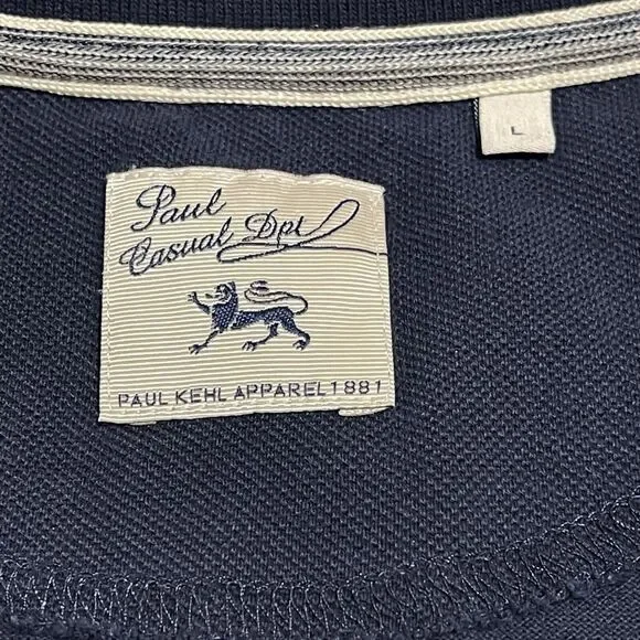 Rugby Polo Shirt Navy Blue Large Paul Kehl Contrast Color Collar US Size Medium - Picture 2 of 7